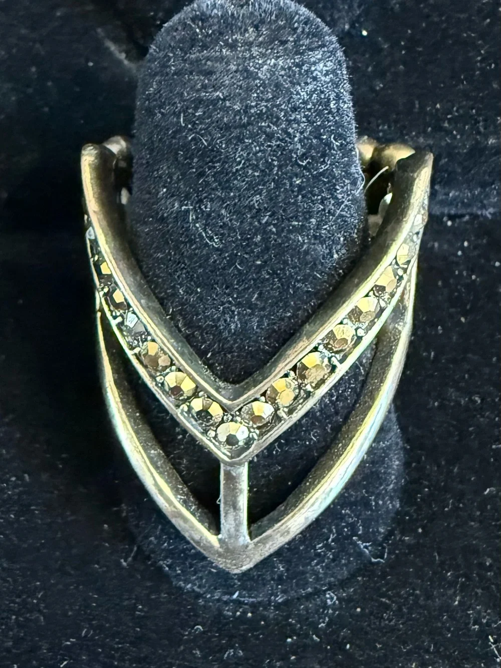 paparazzi Antique Gold V-Shaped Marcasite Accent Ring